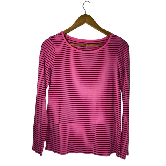 Talbots Women's M Pink Blue Stripes Round Neck Blouse Top - Picture 1 of 5